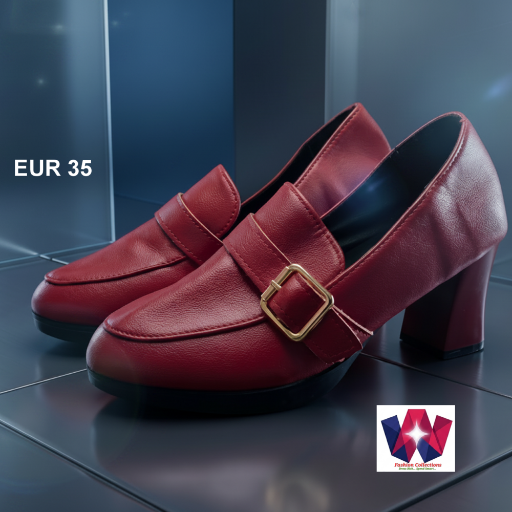 Women's Red Block Heel Buckle Loafer – Size EUR 35