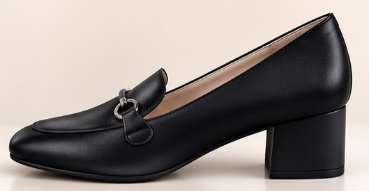 Women’s Black Buckle Detail Block Heel Loafers - Image 6