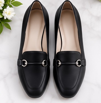 Women’s Black Buckle Detail Block Heel Loafers - Image 3