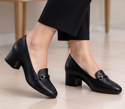 Women’s Black Buckle Detail Block Heel Loafers - Image 5