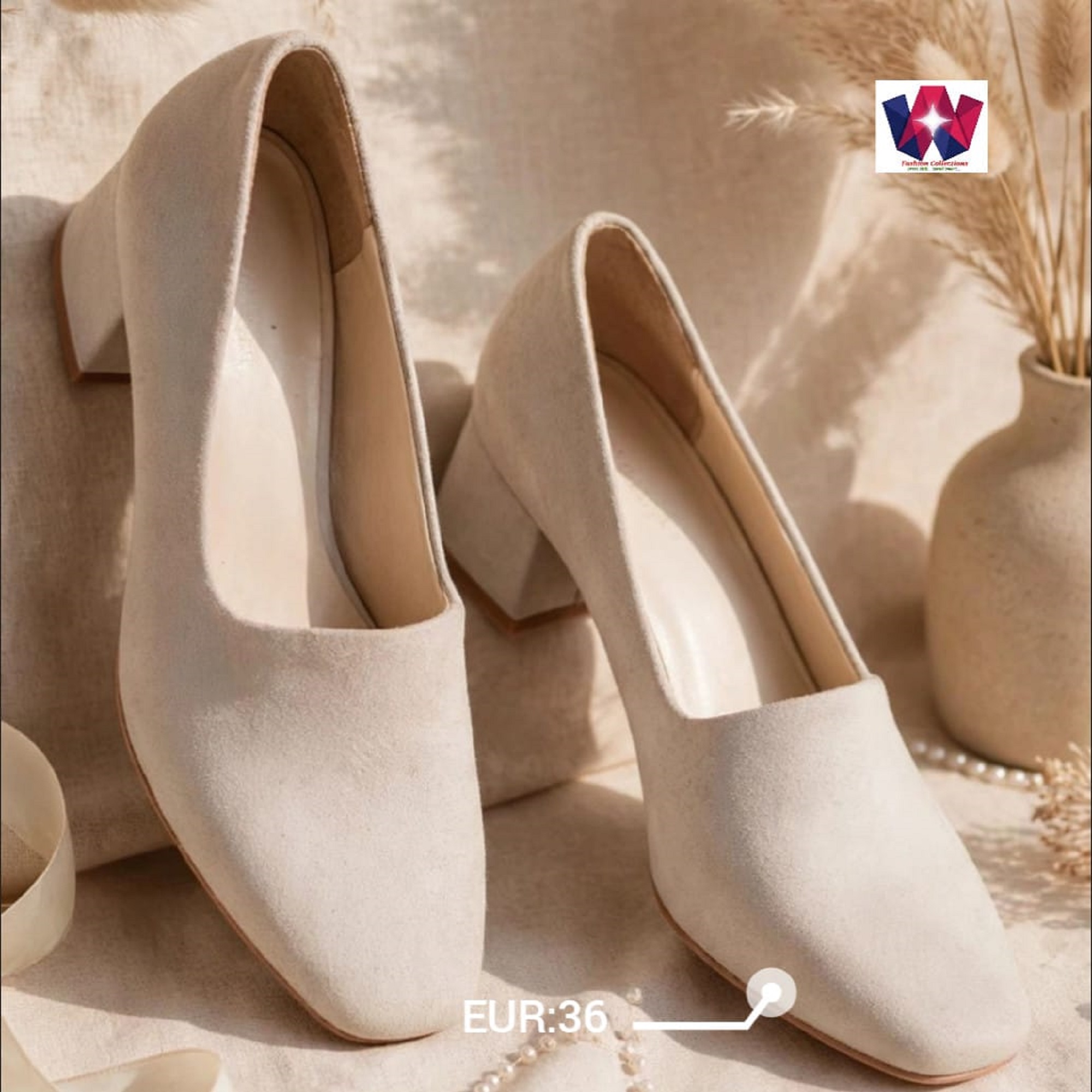 Women’s Off-White Pointed-Toe Block Heel Pumps