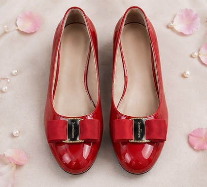 Women’s Red Patent Bow Block Heel Pumps - Image 4