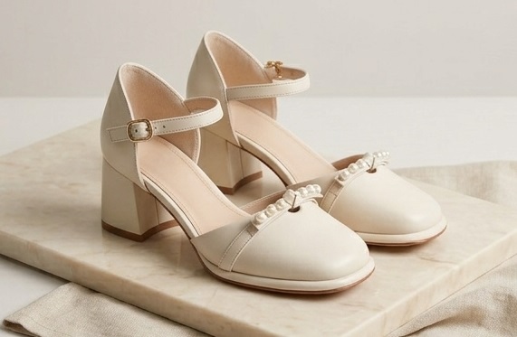 Pearl-Embellished Ankle Strap Block Heel - Image 2