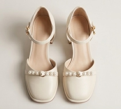 Pearl-Embellished Ankle Strap Block Heel - Image 3
