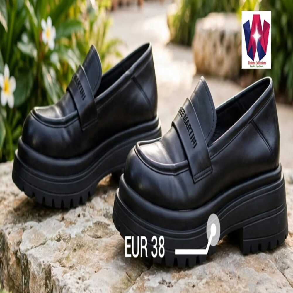 Black Platform Penny Loafers with Wide Strap