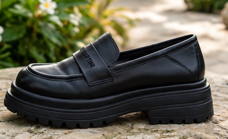 Black Platform Penny Loafers with Wide Strap - Image 6