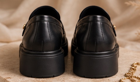 Black Platform Loafers with Gold-Tone Button Detail - Image 4