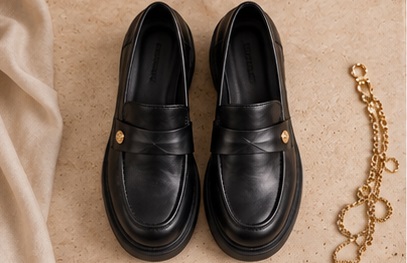 Black Platform Loafers with Gold-Tone Button Detail - Image 6