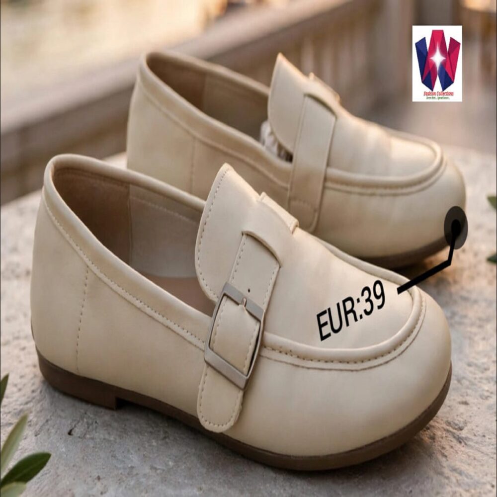 Beige Buckle Strap Penny Loafers