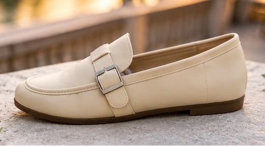 Beige Buckle Strap Penny Loafers - Image 2