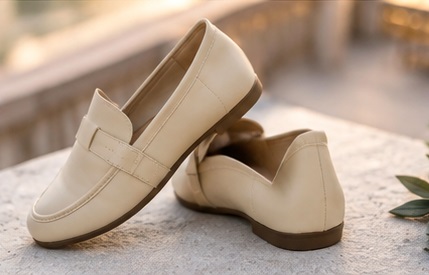 Beige Buckle Strap Penny Loafers - Image 4