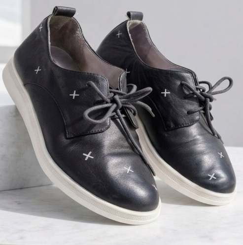 Cross-Embroidered Leather Oxford Sneakers - Image 2