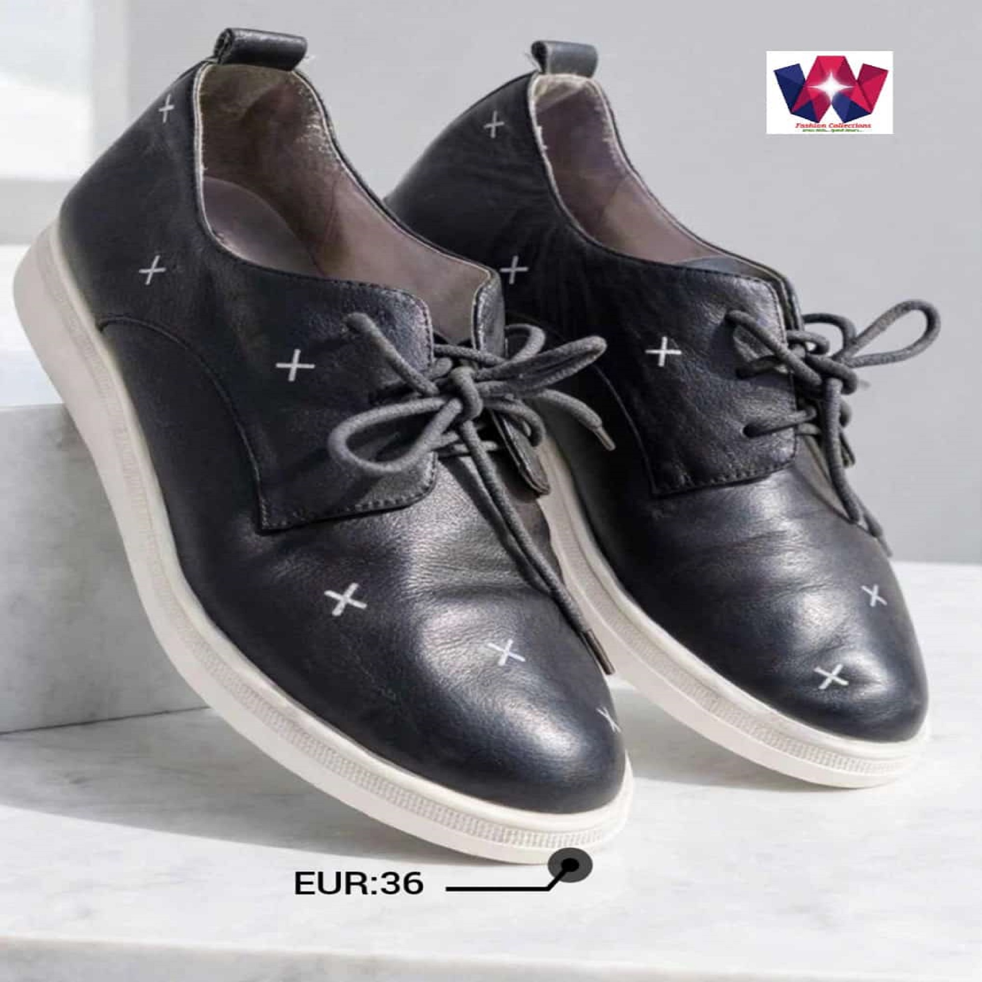 Cross-Embroidered Leather Oxford Sneakers