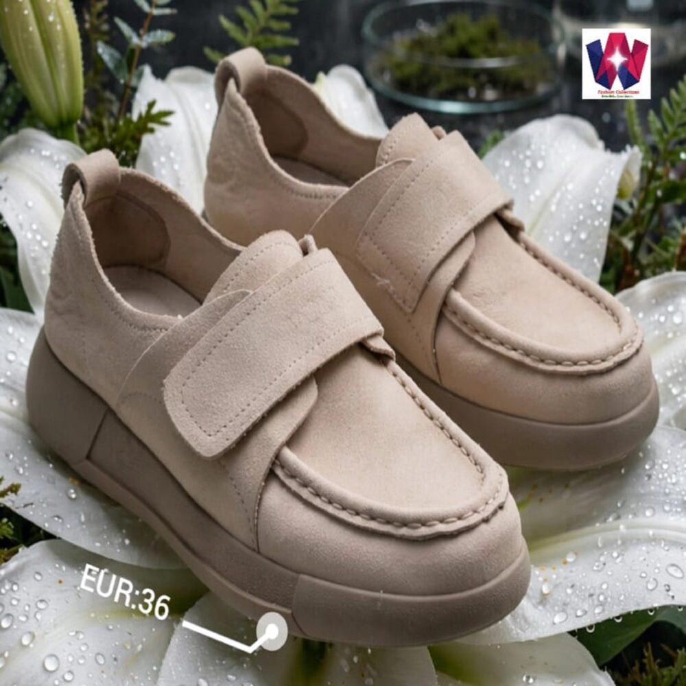 Beige Suede Hook-and-Loop Casual Comfort Loafers