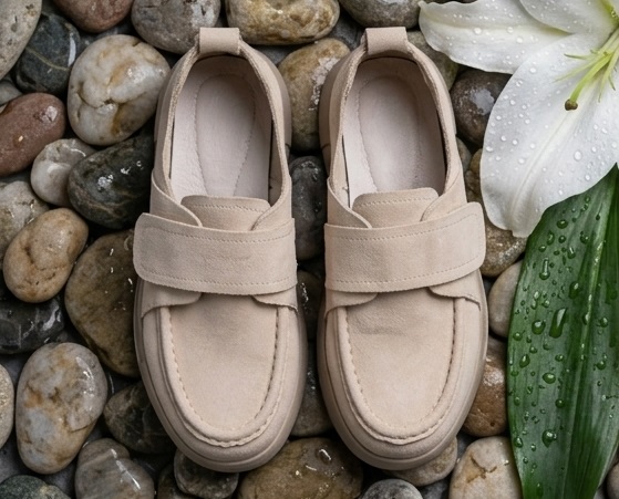 Beige Suede Hook-and-Loop Casual Comfort Loafers - Image 3
