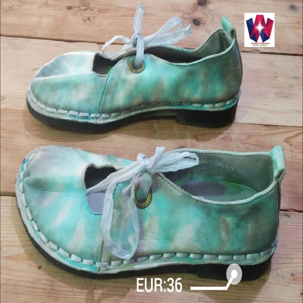 Women’s Mint Green Distressed Peep-Toe Lace-Up Low Heel Shoes