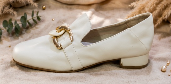 Women’s Ivory Mary Jane Low Heel Shoes with Gold Buckle - Image 2