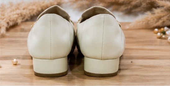 Women’s Ivory Mary Jane Low Heel Shoes with Gold Buckle - Image 3