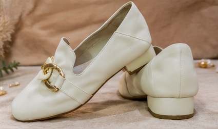 Women’s Ivory Mary Jane Low Heel Shoes with Gold Buckle - Image 5