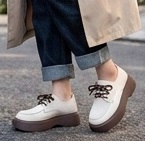 White Lace-Up Platform Casual Shoes with Brown Sole - Image 4