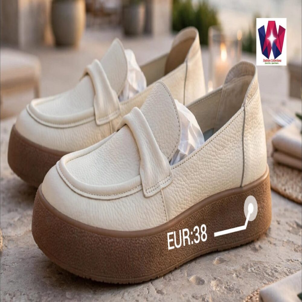 Cream Textured Platform Loafers with Decorative Vamp Strap
