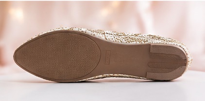 Women’s Ivory & Gold Patterned Wedge Pumps with Rhinestone Bow - Image 5