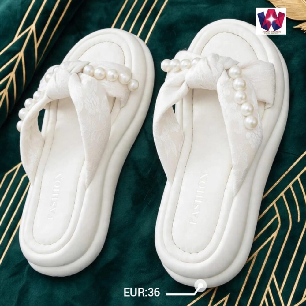 White Pearl-Embellished Thong Sandals