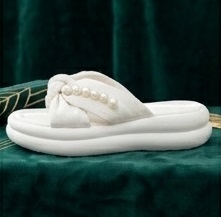 White Pearl-Embellished Thong Sandals - Image 2