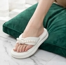 White Pearl-Embellished Thong Sandals - Image 5