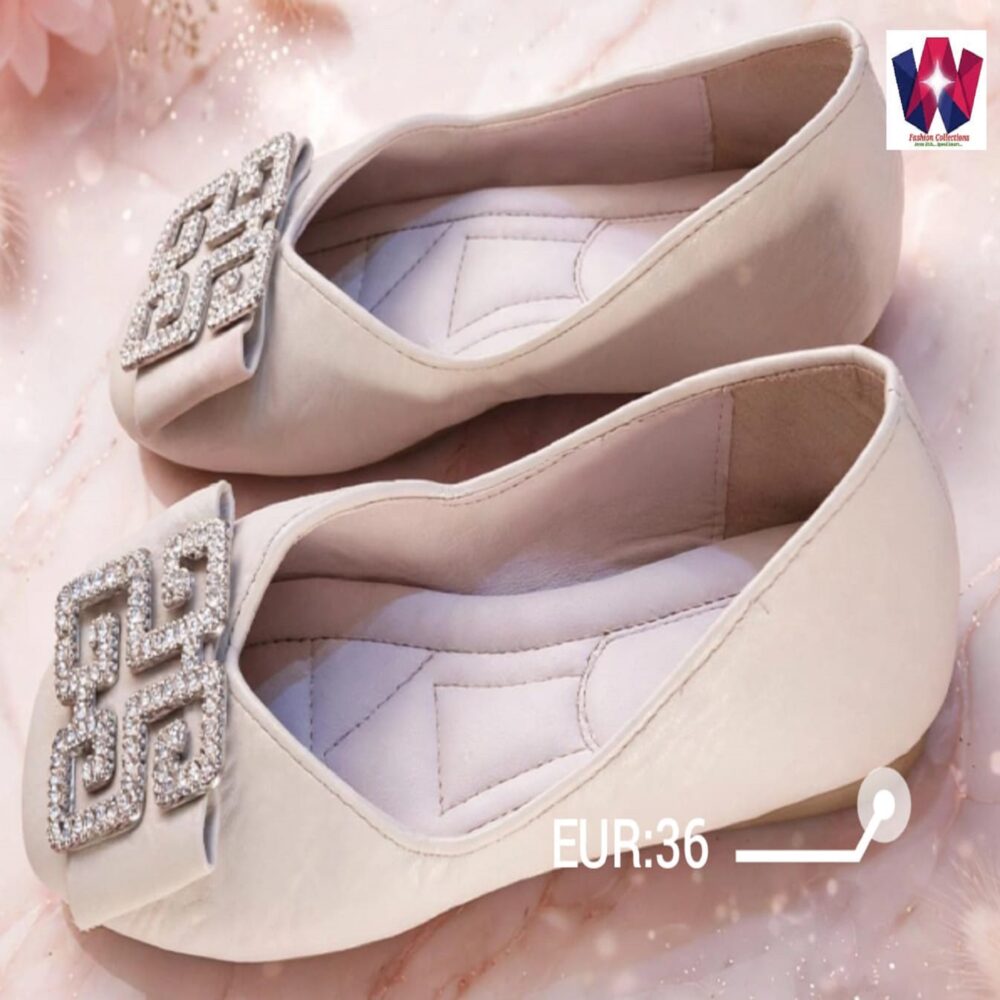 Women’s Beige Pointed-Toe Rhinestone Bow Flat Shoes