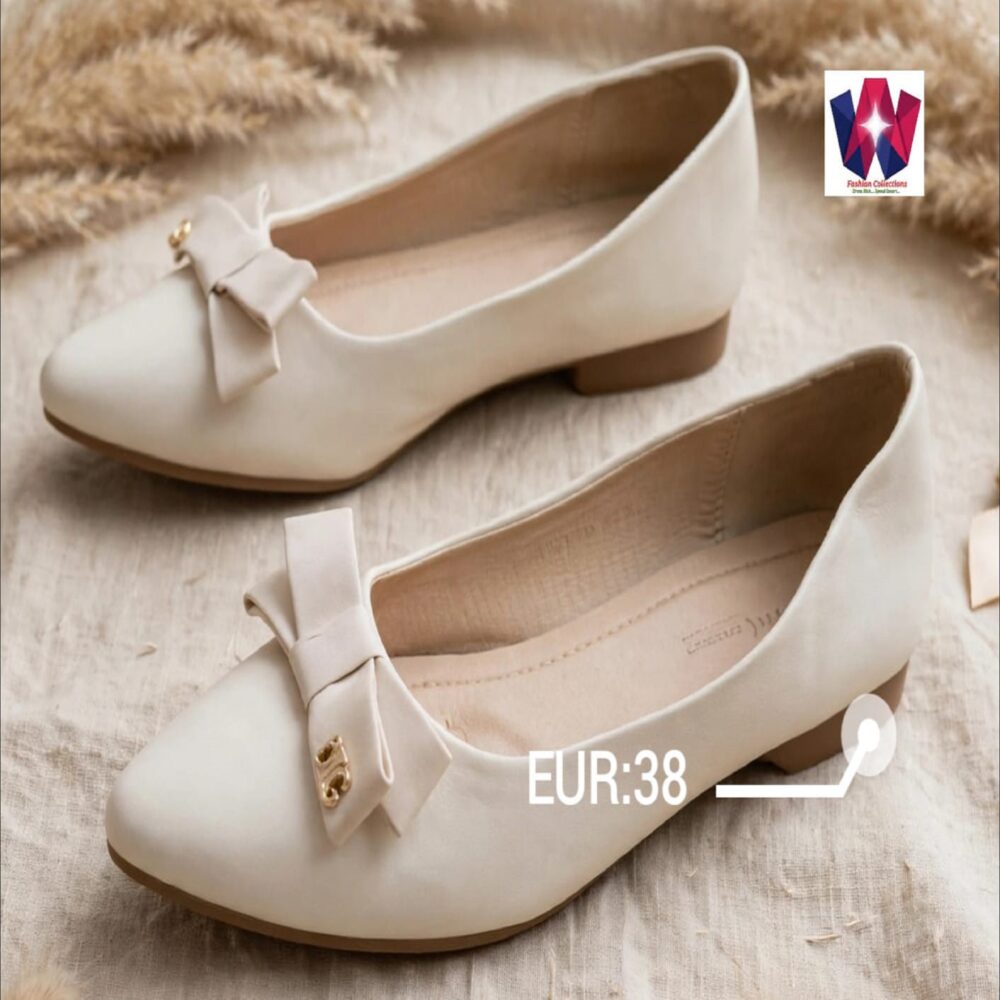 Women’s Cream Bow Detail Low Heel Ballet Flats