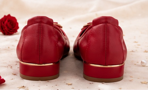 Women’s Red Ballet Flats with Gold Geometric Buckle - Image 3