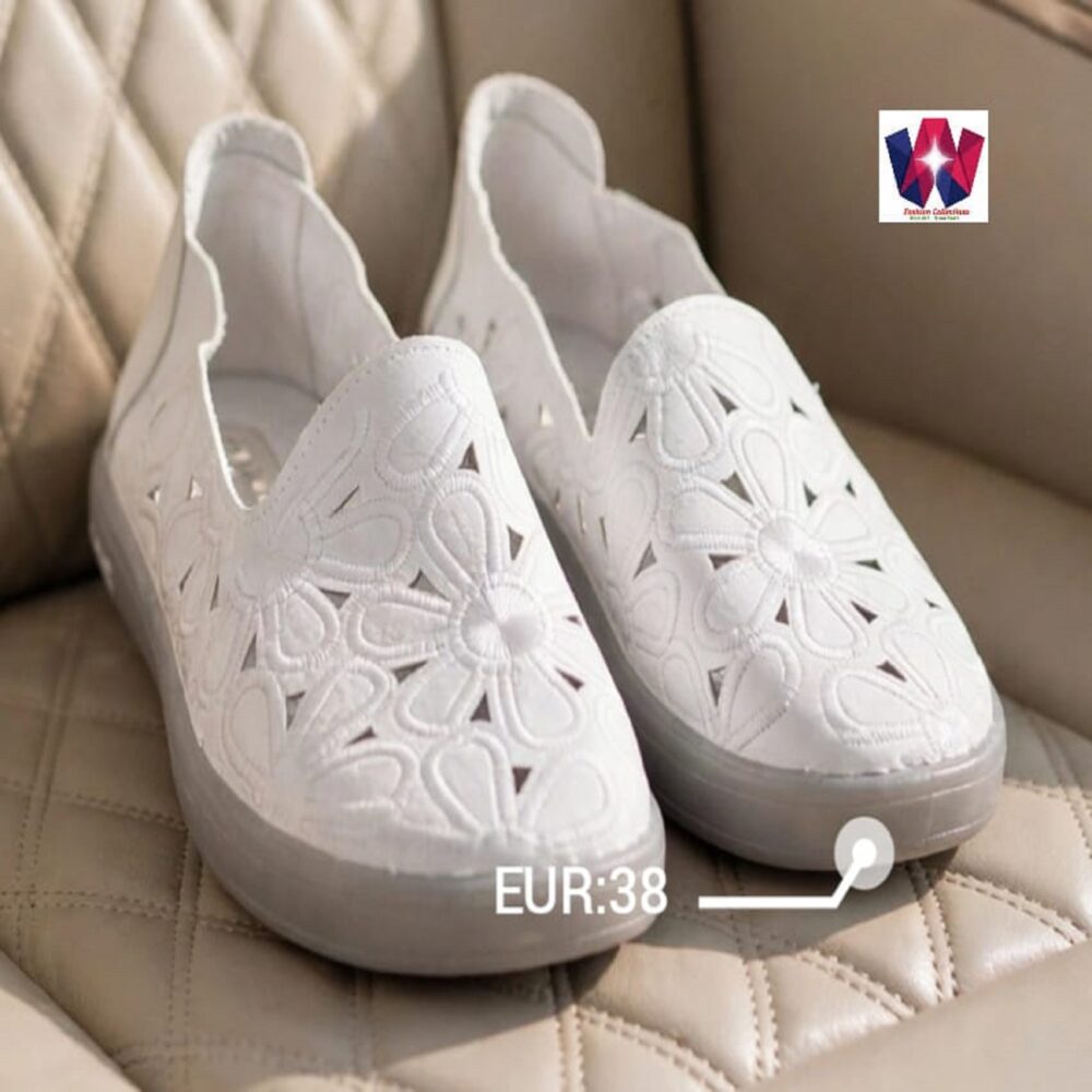 Women’s White Floral Cutout Slip-On Platform Shoes