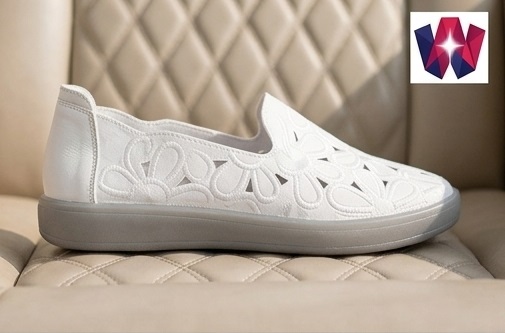 Women’s White Floral Cutout Slip-On Platform Shoes - Image 2