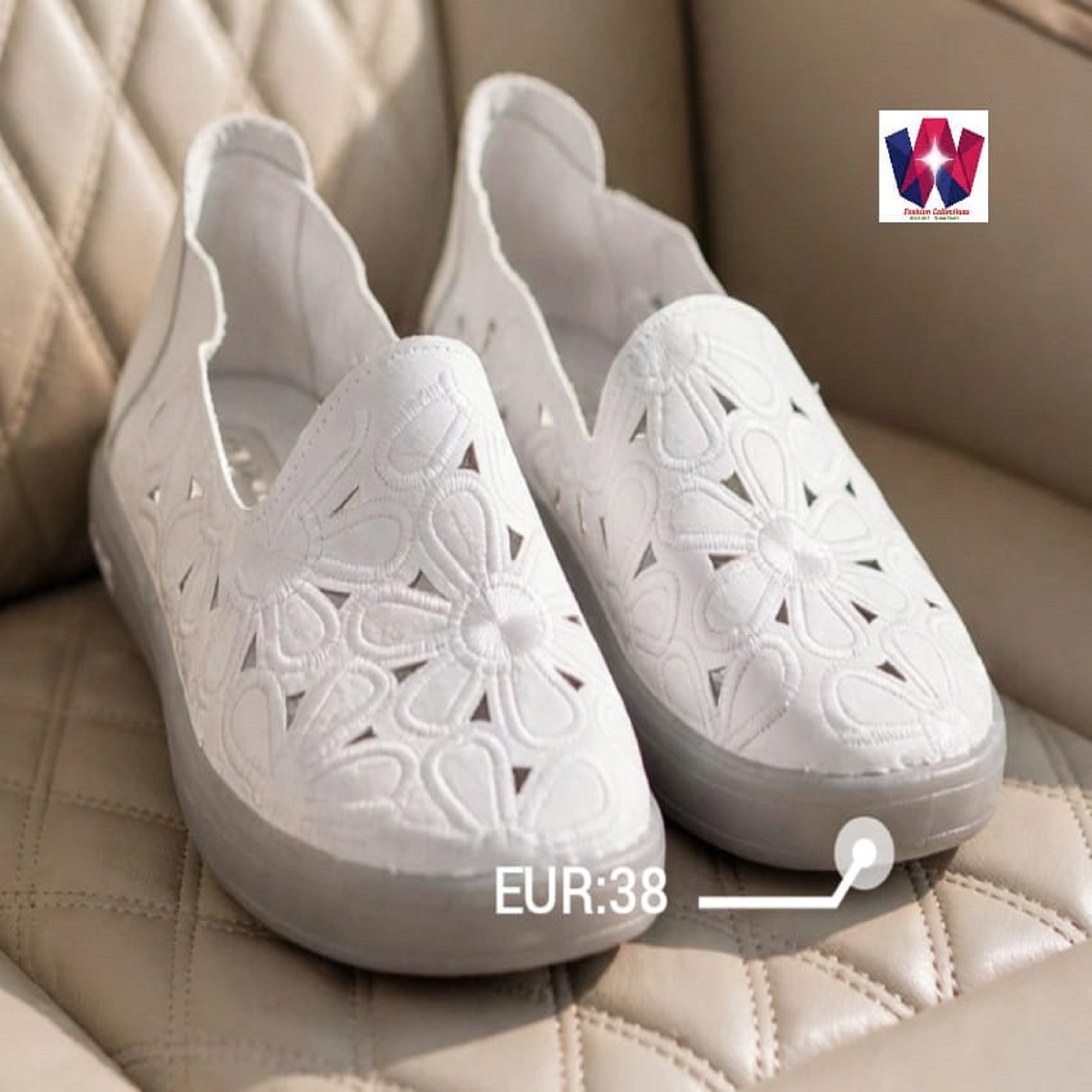 Women’s White Floral Cutout Slip-On Platform Shoes