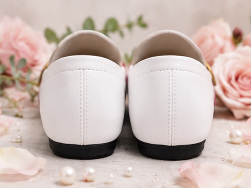 Women’s White Casual Loafers with Red & Navy Stripe Detail - Image 3