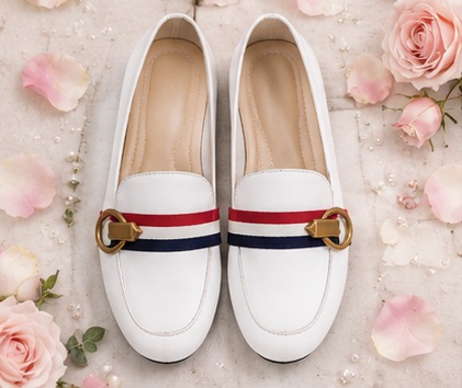 Women’s White Casual Loafers with Red & Navy Stripe Detail - Image 4