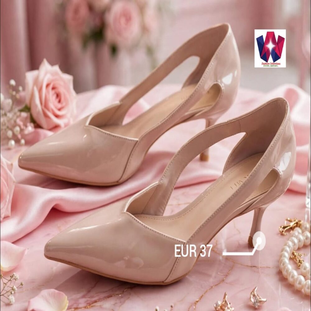 Women’s Nude Patent Pointed-Toe Slingback Stiletto Heels