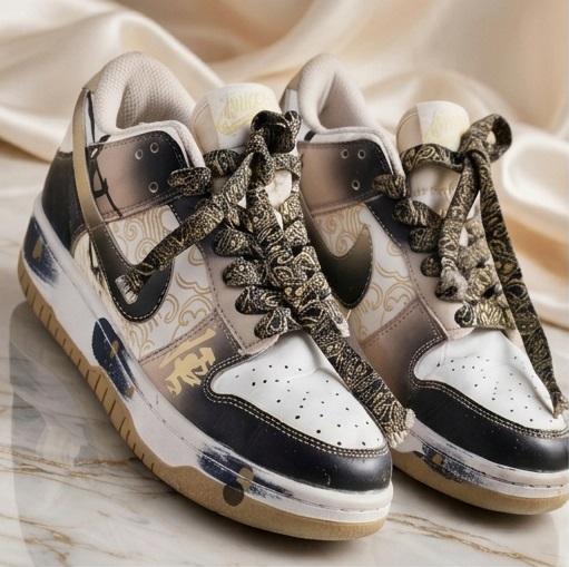 Custom 'Golden Cloud' Painted Leather Low-Top Sneakers - Image 3