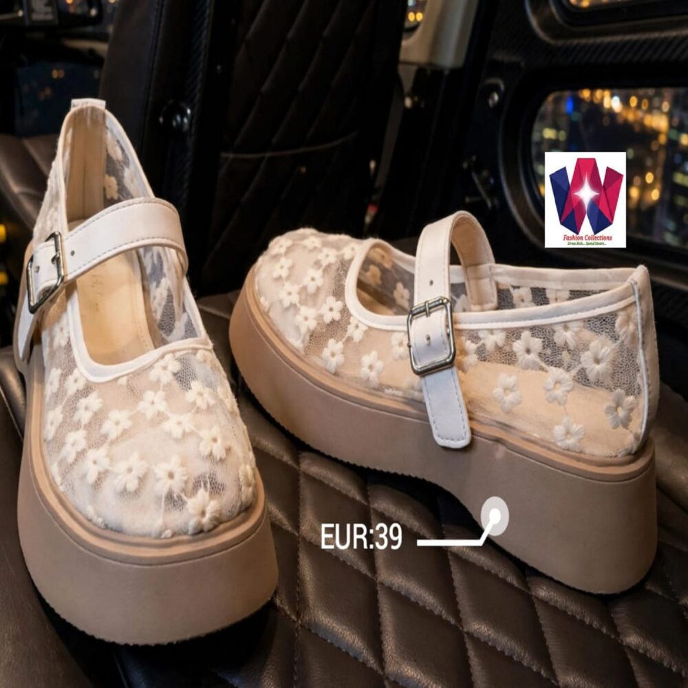 Floral Mesh Mary Jane Chunky Platform Shoes