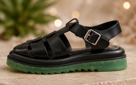 Black Fisherman Strap Sandals with Green Lug Sole - Image 2