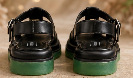 Black Fisherman Strap Sandals with Green Lug Sole - Image 3