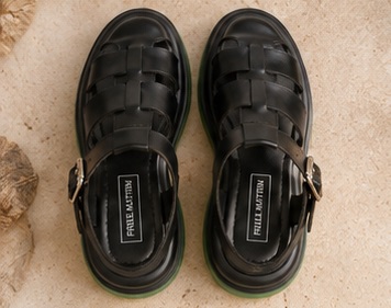 Black Fisherman Strap Sandals with Green Lug Sole - Image 4