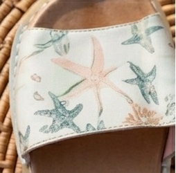 Women’s Light Blue Starfish Print Flat Sandals with Ankle Strap - Image 2