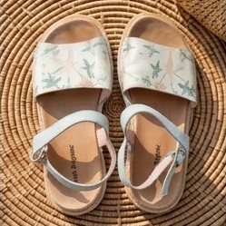 Women’s Light Blue Starfish Print Flat Sandals with Ankle Strap - Image 4