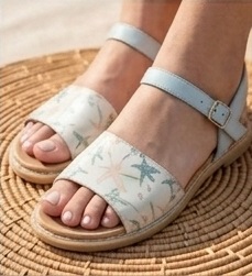 Women’s Light Blue Starfish Print Flat Sandals with Ankle Strap - Image 5