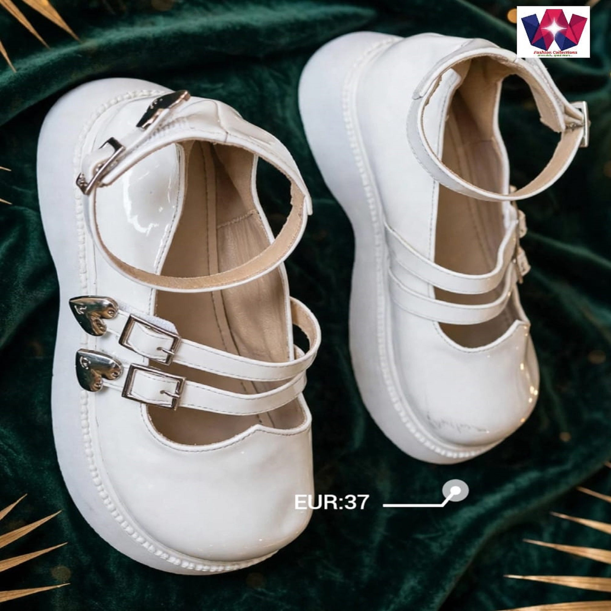 Women’s White Glossy Multi-Strap Mary Jane Flat Shoes