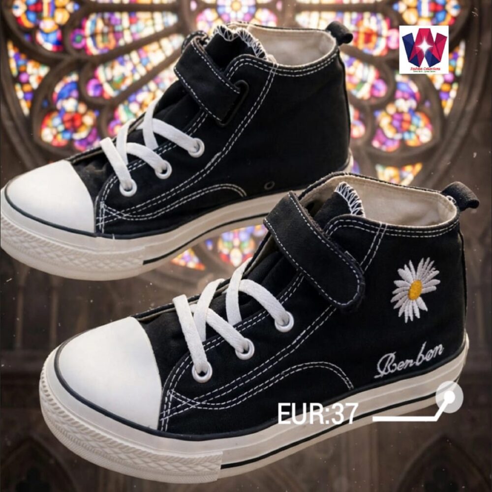 Black Daisy High-Top Canvas Sneakers