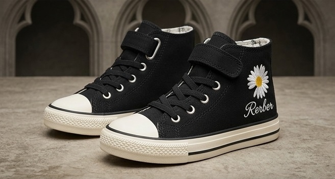 Black Daisy High-Top Canvas Sneakers - Image 3