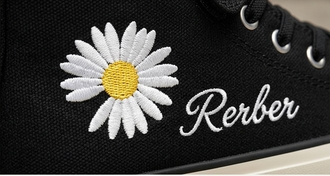 Black Daisy High-Top Canvas Sneakers - Image 4